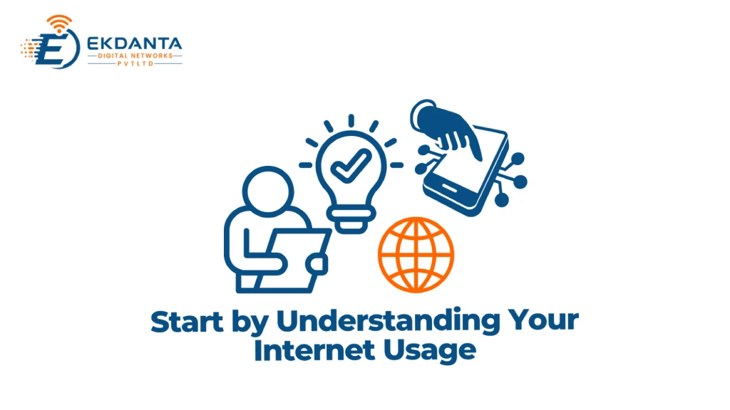 Understanding internet usage icon graphic for broadband plan assessment in Borivali East by Ekdanta Digital Networks. 